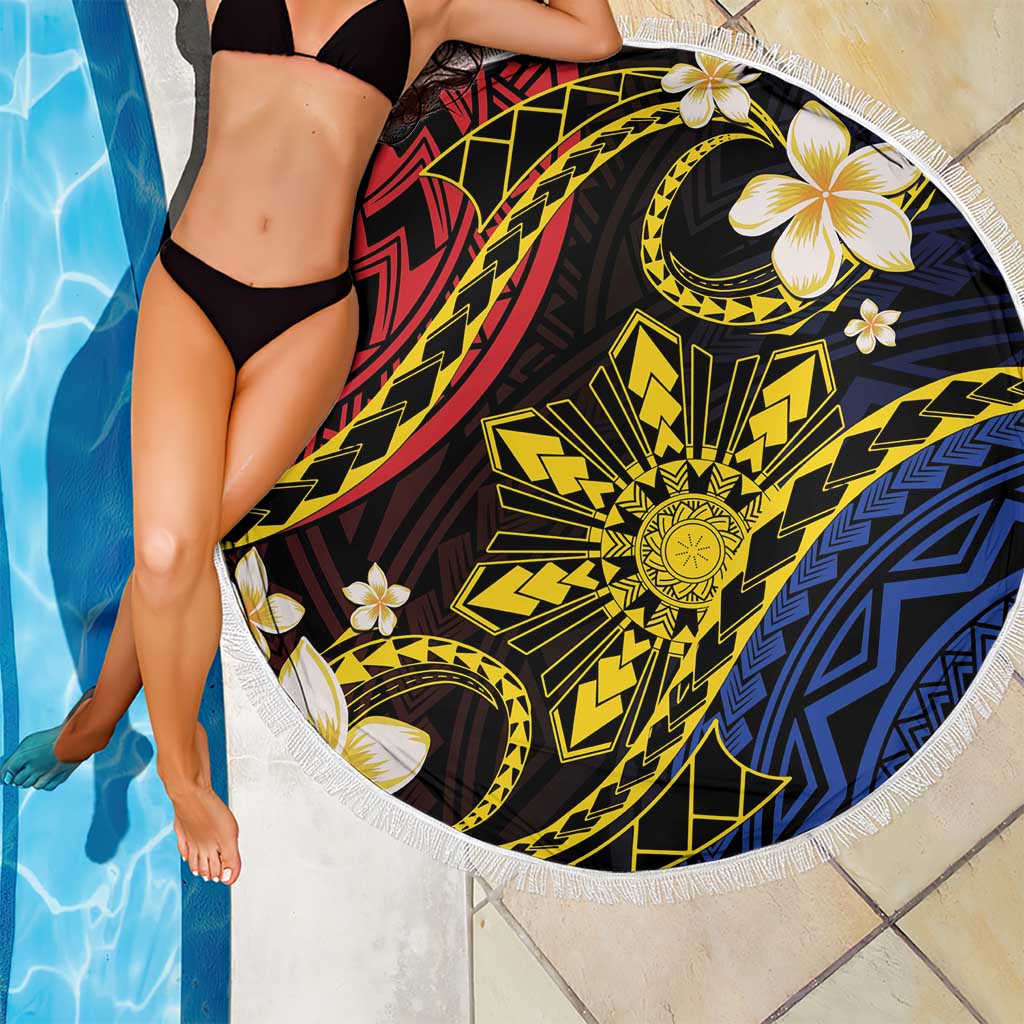 Philippines Spirit Tribal Sun Plumeria Beach Blanket Red And Blue Polynesian Pattern LT01 - Polynesian Pride