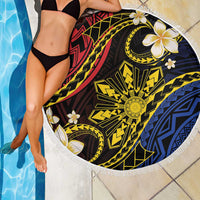 Philippines Spirit Tribal Sun Plumeria Beach Blanket Red And Blue Polynesian Pattern LT01 - Polynesian Pride