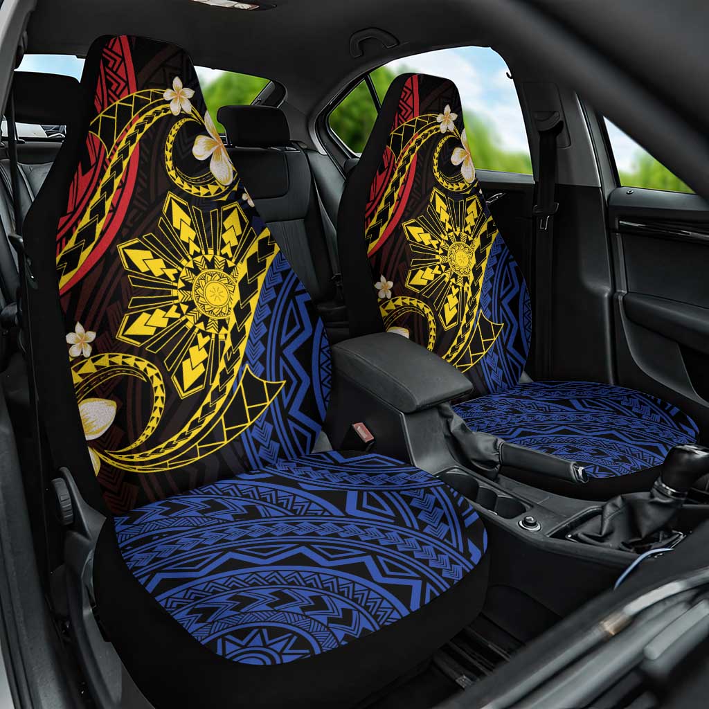 Philippines Spirit Tribal Sun Plumeria Car Seat Cover Red And Blue Polynesian Pattern LT01 One Size Black - Polynesian Pride