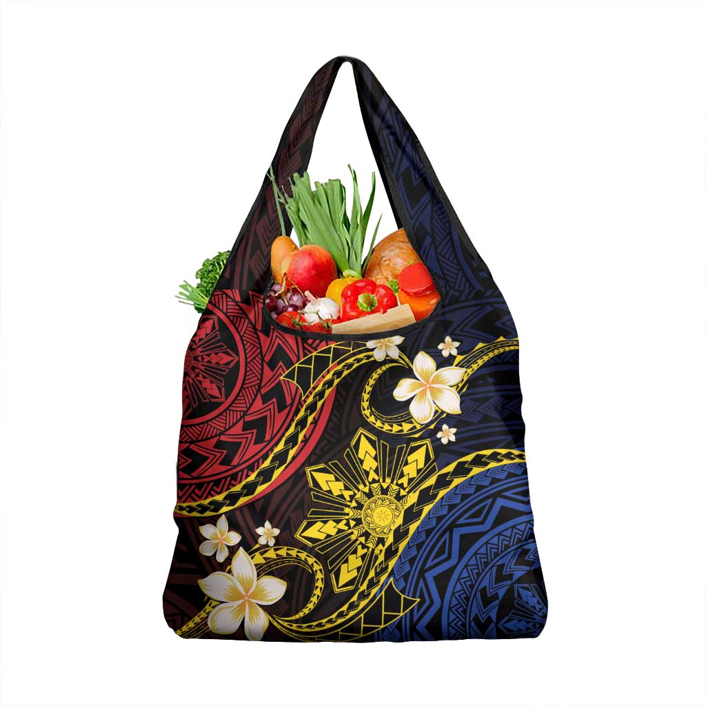 Philippines Spirit Tribal Sun Plumeria Grocery Bag Red And Blue Polynesian Pattern LT01 1-pack One Size Black - Polynesian Pride