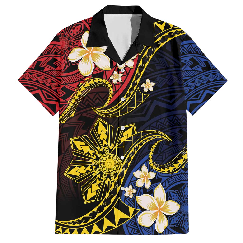 Philippines Spirit Tribal Sun Plumeria Hawaiian Shirt Red And Blue Polynesian Pattern LT01 Black - Polynesian Pride