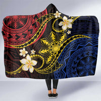 Philippines Spirit Tribal Sun Plumeria Hooded Blanket Red And Blue Polynesian Pattern LT01 One Size Black - Polynesian Pride