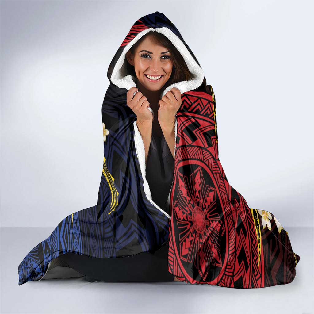 Philippines Spirit Tribal Sun Plumeria Hooded Blanket Red And Blue Polynesian Pattern LT01 - Polynesian Pride