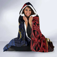 Philippines Spirit Tribal Sun Plumeria Hooded Blanket Red And Blue Polynesian Pattern LT01 - Polynesian Pride