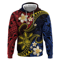 Philippines Spirit Tribal Sun Plumeria Hoodie Red And Blue Polynesian Pattern LT01 Pullover Hoodie Black - Polynesian Pride