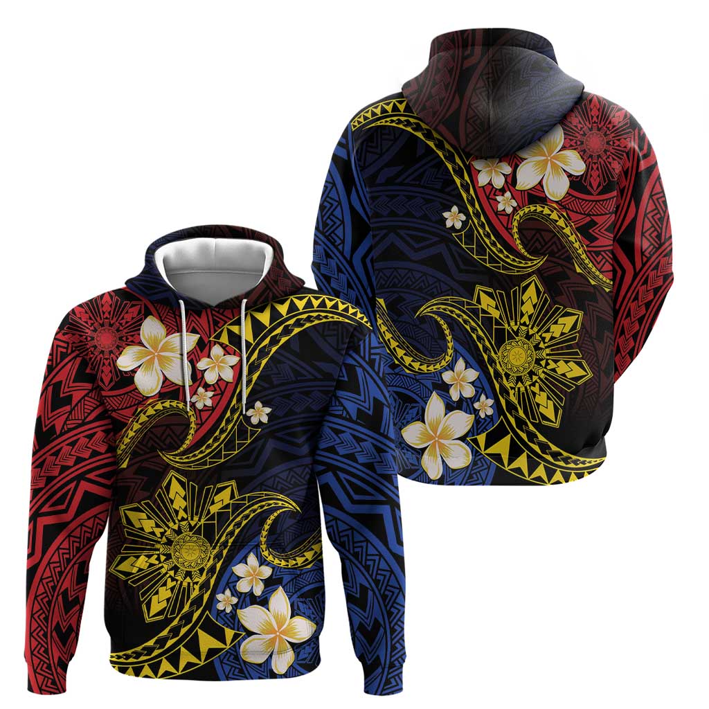 Philippines Spirit Tribal Sun Plumeria Hoodie Red And Blue Polynesian Pattern LT01 - Polynesian Pride