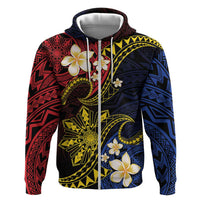 Philippines Spirit Tribal Sun Plumeria Hoodie Red And Blue Polynesian Pattern LT01 Zip Hoodie Black - Polynesian Pride