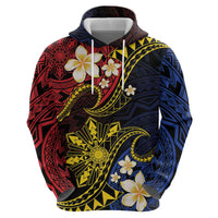 Philippines Spirit Tribal Sun Plumeria Hoodie Red And Blue Polynesian Pattern LT01 - Polynesian Pride