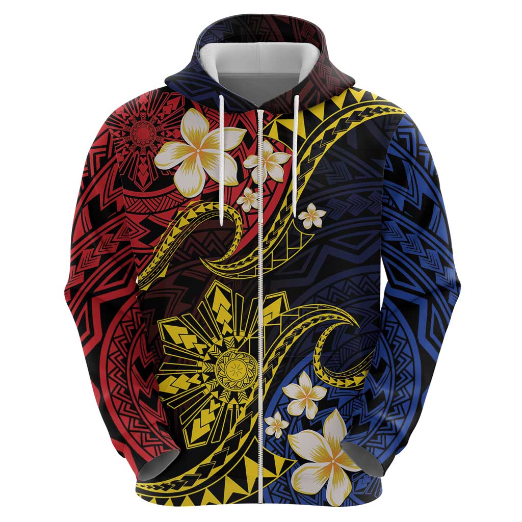 Philippines Spirit Tribal Sun Plumeria Hoodie Red And Blue Polynesian Pattern LT01 - Polynesian Pride