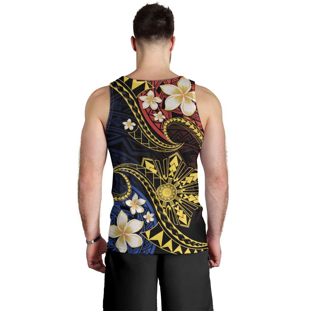 Philippines Spirit Tribal Sun Plumeria Men Tank Top Red And Blue Polynesian Pattern LT01 - Polynesian Pride