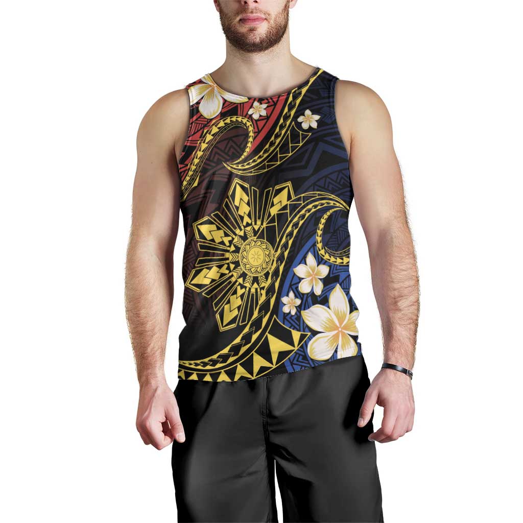 Philippines Spirit Tribal Sun Plumeria Men Tank Top Red And Blue Polynesian Pattern LT01 - Polynesian Pride