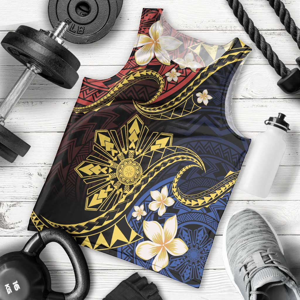 Philippines Spirit Tribal Sun Plumeria Men Tank Top Red And Blue Polynesian Pattern LT01 - Polynesian Pride