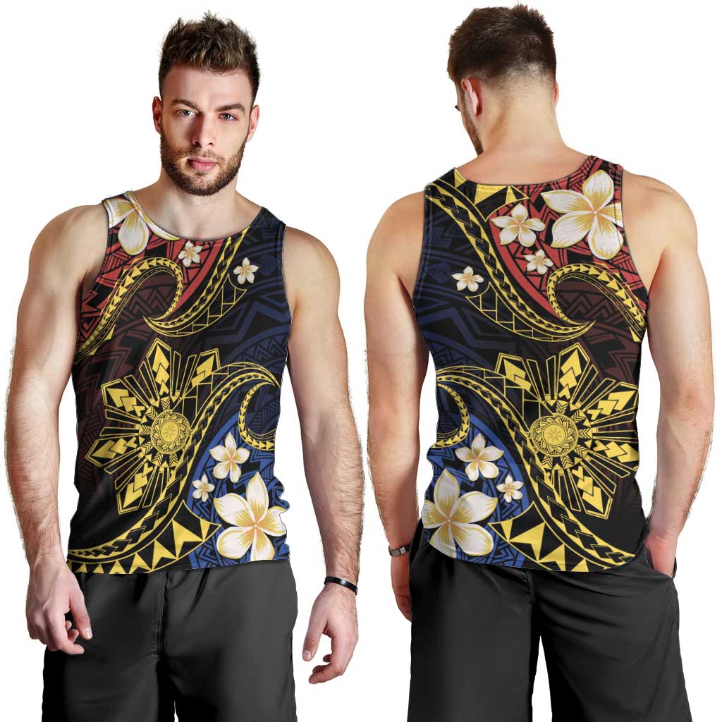 Philippines Spirit Tribal Sun Plumeria Men Tank Top Red And Blue Polynesian Pattern LT01 - Polynesian Pride