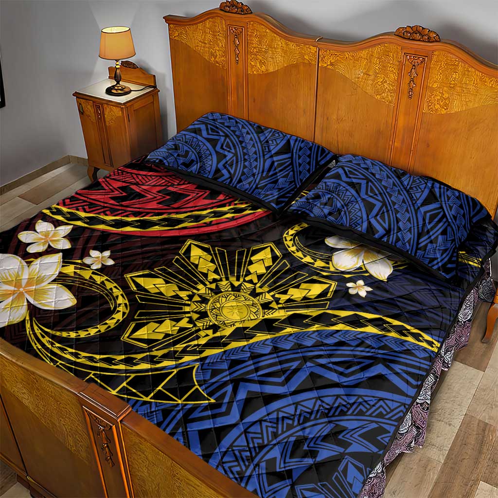 Philippines Spirit Tribal Sun Plumeria Quilt Bed Set Red And Blue Polynesian Pattern LT01 - Polynesian Pride