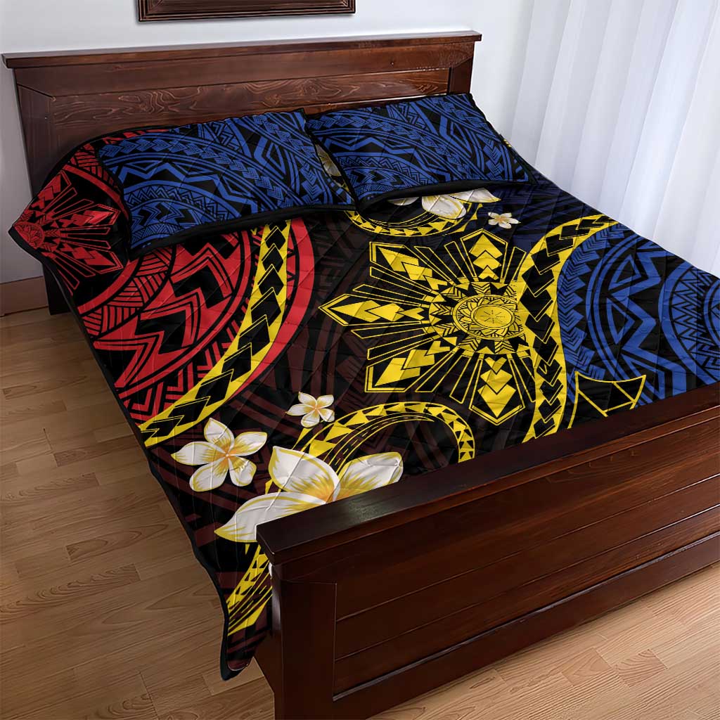 Philippines Spirit Tribal Sun Plumeria Quilt Bed Set Red And Blue Polynesian Pattern LT01 - Polynesian Pride
