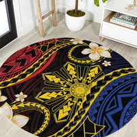 Philippines Spirit Tribal Sun Plumeria Round Carpet Red And Blue Polynesian Pattern LT01 Black - Polynesian Pride