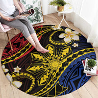 Philippines Spirit Tribal Sun Plumeria Round Carpet Red And Blue Polynesian Pattern LT01 - Polynesian Pride