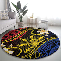 Philippines Spirit Tribal Sun Plumeria Round Carpet Red And Blue Polynesian Pattern LT01 - Polynesian Pride