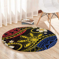 Philippines Spirit Tribal Sun Plumeria Round Carpet Red And Blue Polynesian Pattern LT01 - Polynesian Pride