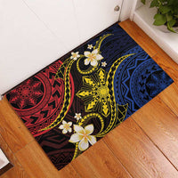 Philippines Spirit Tribal Sun Plumeria Rubber Doormat Red And Blue Polynesian Pattern LT01 - Polynesian Pride