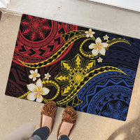 Philippines Spirit Tribal Sun Plumeria Rubber Doormat Red And Blue Polynesian Pattern LT01 - Polynesian Pride