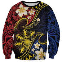 Philippines Spirit Tribal Sun Plumeria Sweatshirt Red And Blue Polynesian Pattern LT01 Unisex Black - Polynesian Pride