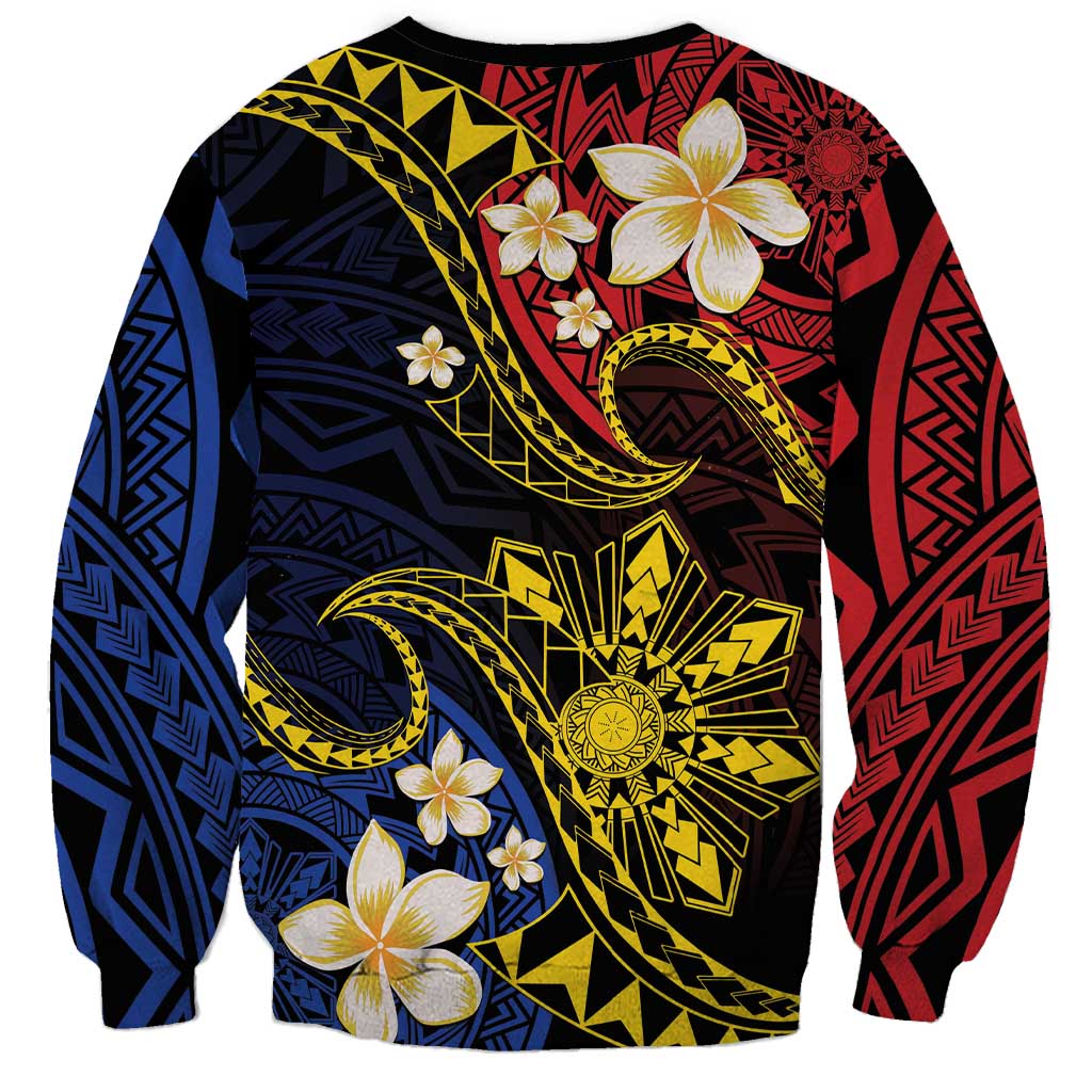 Philippines Spirit Tribal Sun Plumeria Sweatshirt Red And Blue Polynesian Pattern LT01 - Polynesian Pride