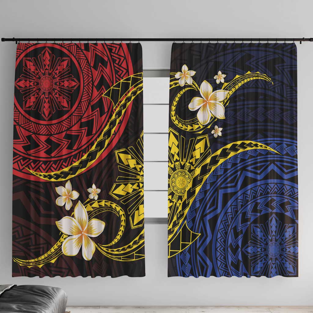 Philippines Spirit Tribal Sun Plumeria Window Curtain Red And Blue Polynesian Pattern LT01 With Hooks Black - Polynesian Pride