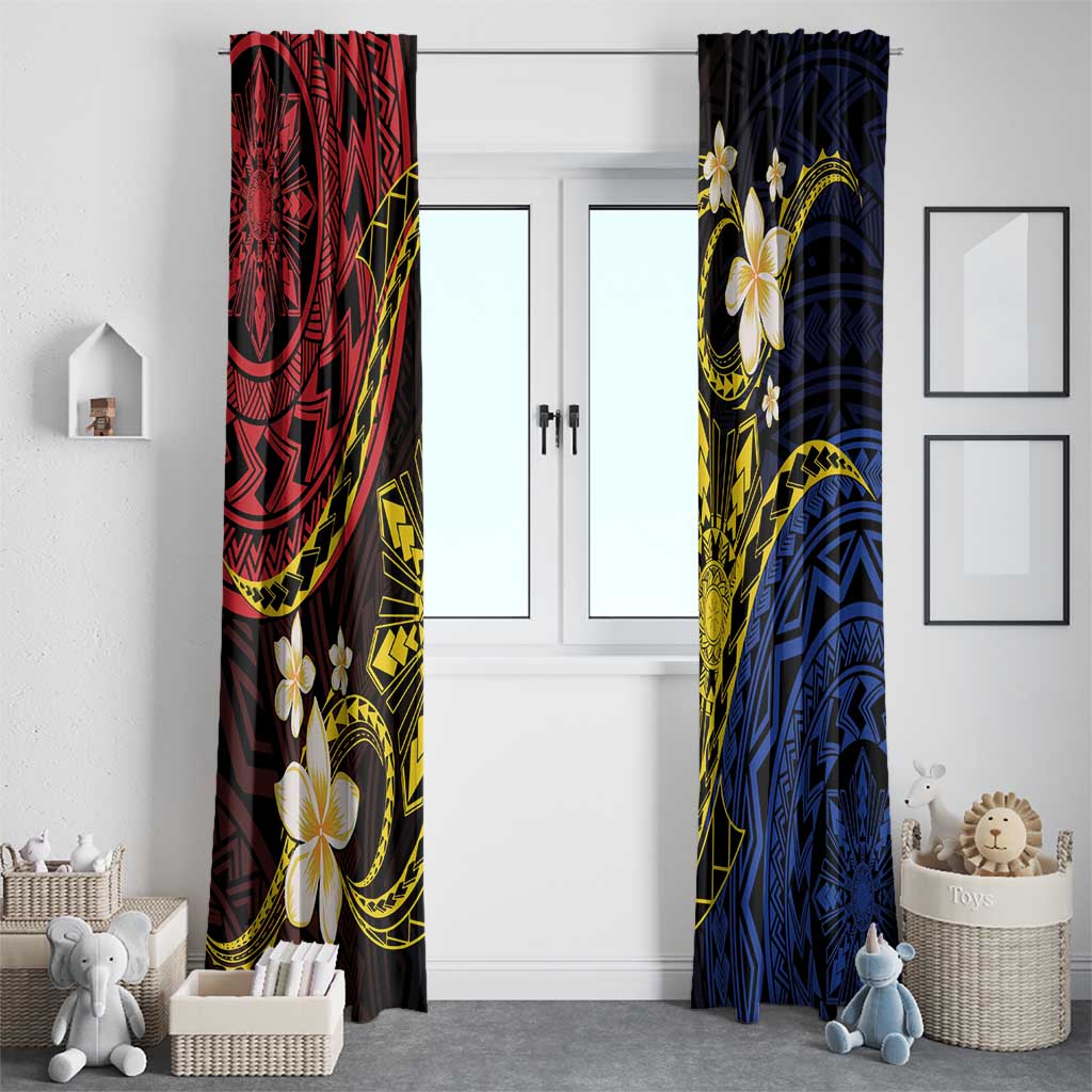 Philippines Spirit Tribal Sun Plumeria Window Curtain Red And Blue Polynesian Pattern LT01 - Polynesian Pride