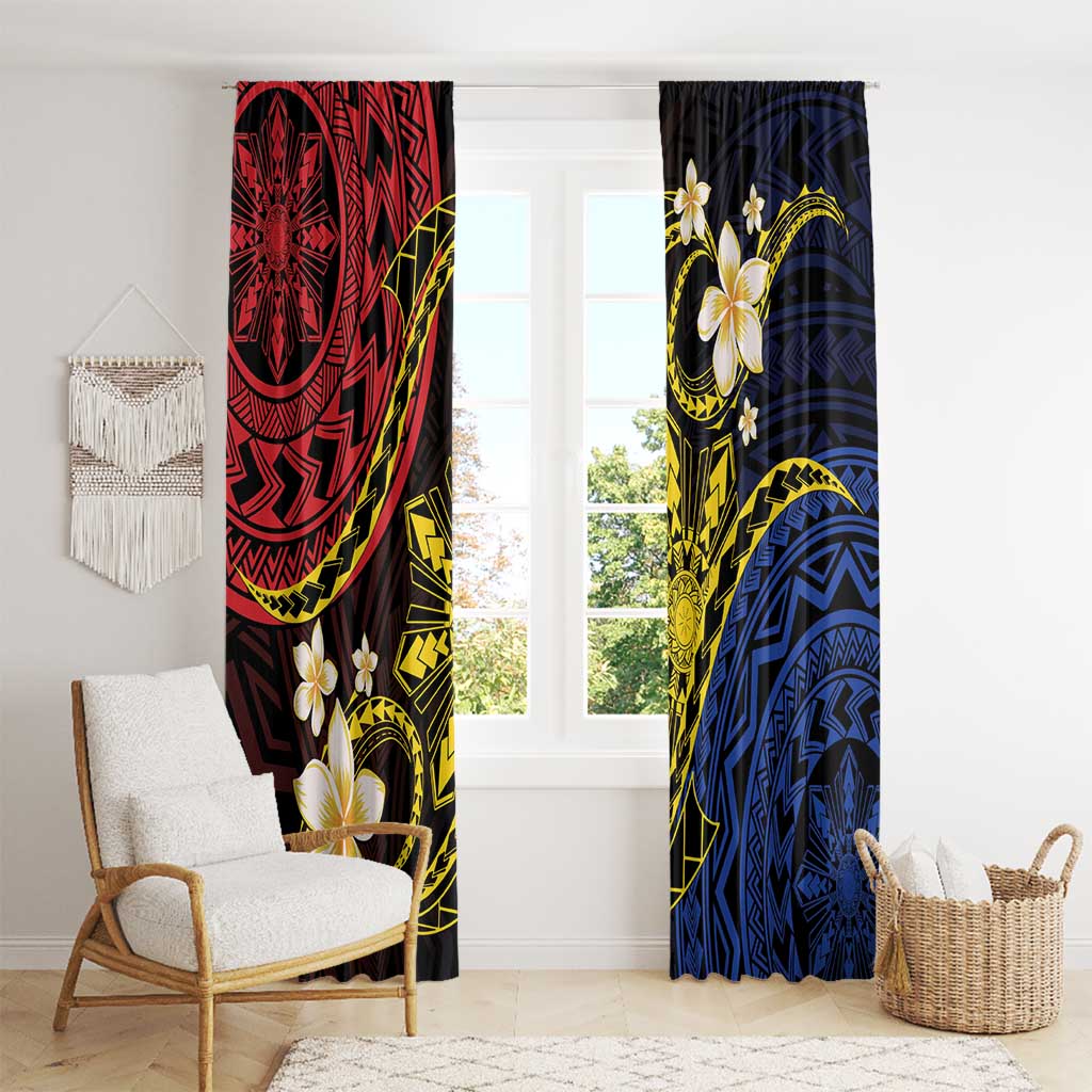 Philippines Spirit Tribal Sun Plumeria Window Curtain Red And Blue Polynesian Pattern LT01 - Polynesian Pride