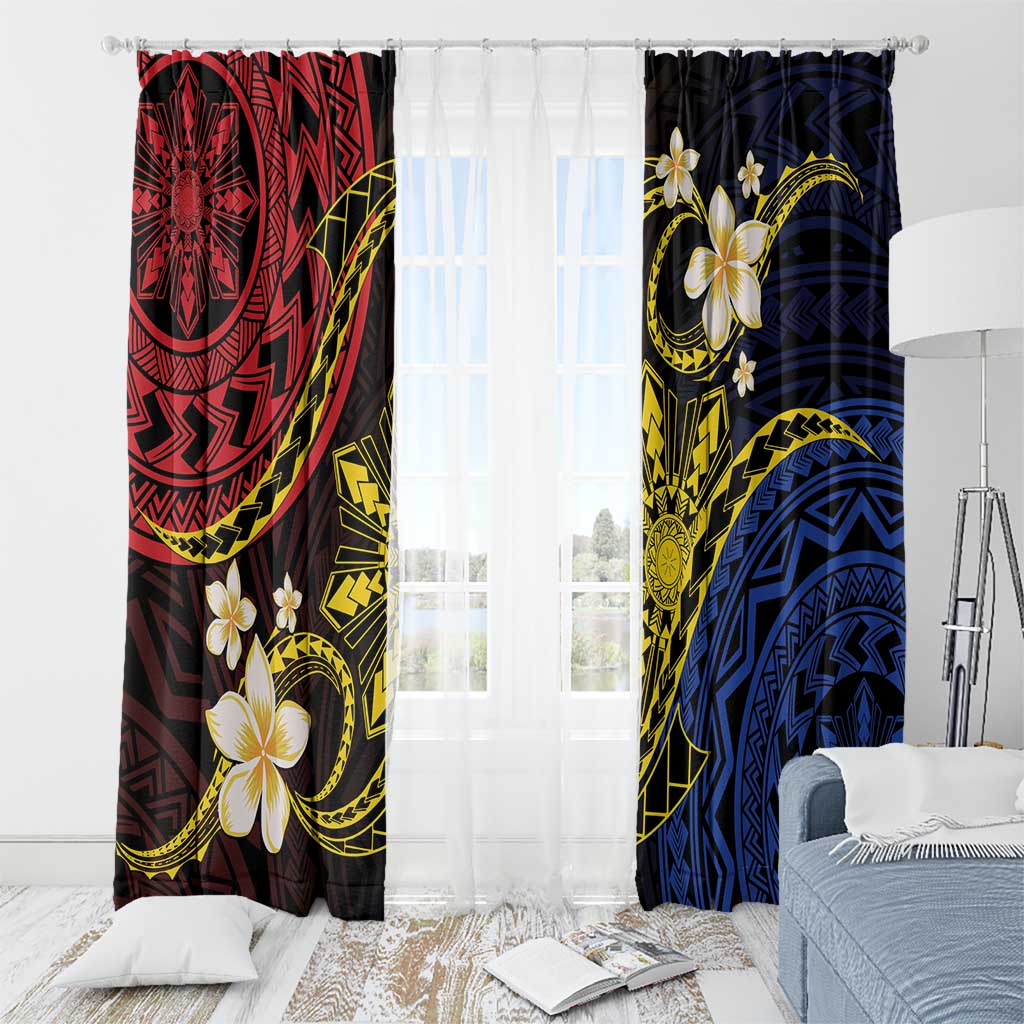 Philippines Spirit Tribal Sun Plumeria Window Curtain Red And Blue Polynesian Pattern LT01 - Polynesian Pride