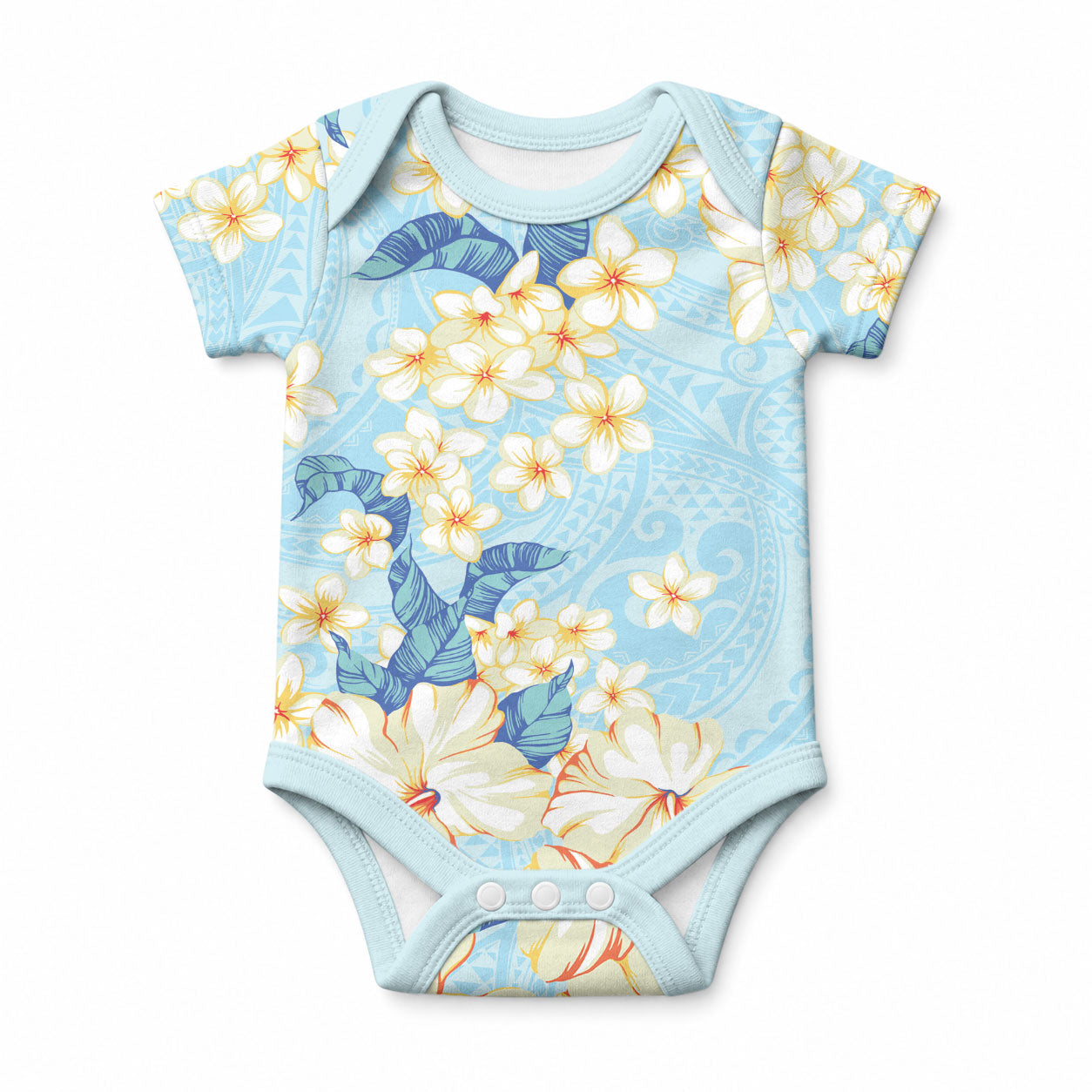 Hawaii Hibiscus Plumeria Blue Baby Onesie Polynesian Pattern