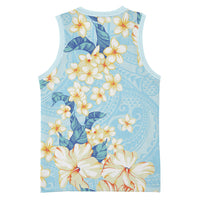 Hawaii Hibiscus Plumeria Blue Basketball Jersey Polynesian Pattern LT01 - Polynesian Pride