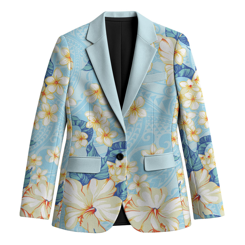 Hawaii Hibiscus Plumeria Blue Blazer Polynesian Pattern LT01 Unisex Blue - Polynesian Pride