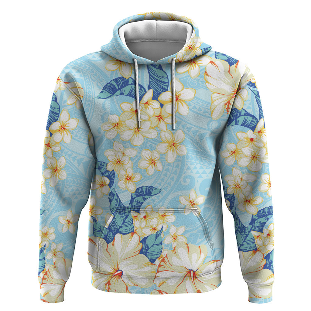 Hawaii Hibiscus Plumeria Blue Hoodie Polynesian Pattern LT01 Pullover Hoodie Blue - Polynesian Pride