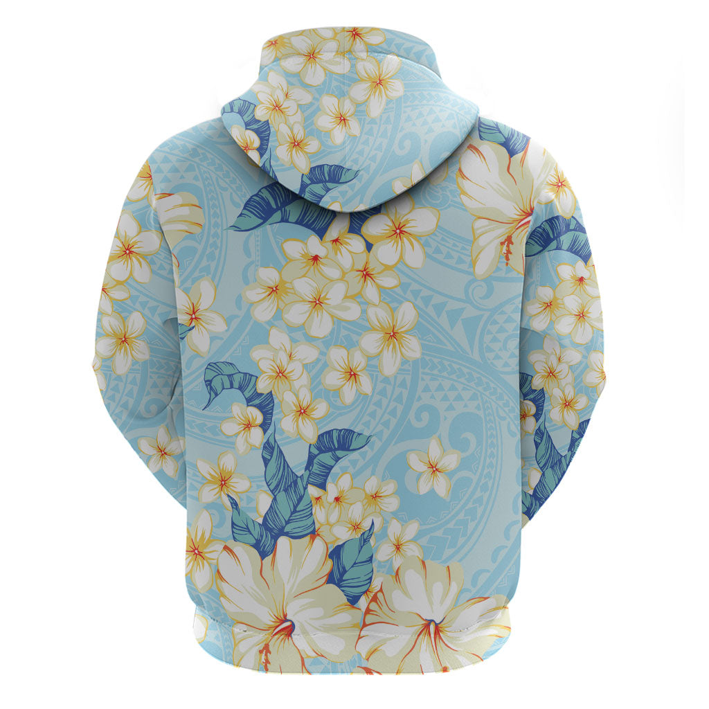 Hawaii Hibiscus Plumeria Blue Hoodie Polynesian Pattern LT01 - Polynesian Pride