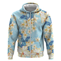 Hawaii Hibiscus Plumeria Blue Hoodie Polynesian Pattern LT01 Zip Hoodie Blue - Polynesian Pride