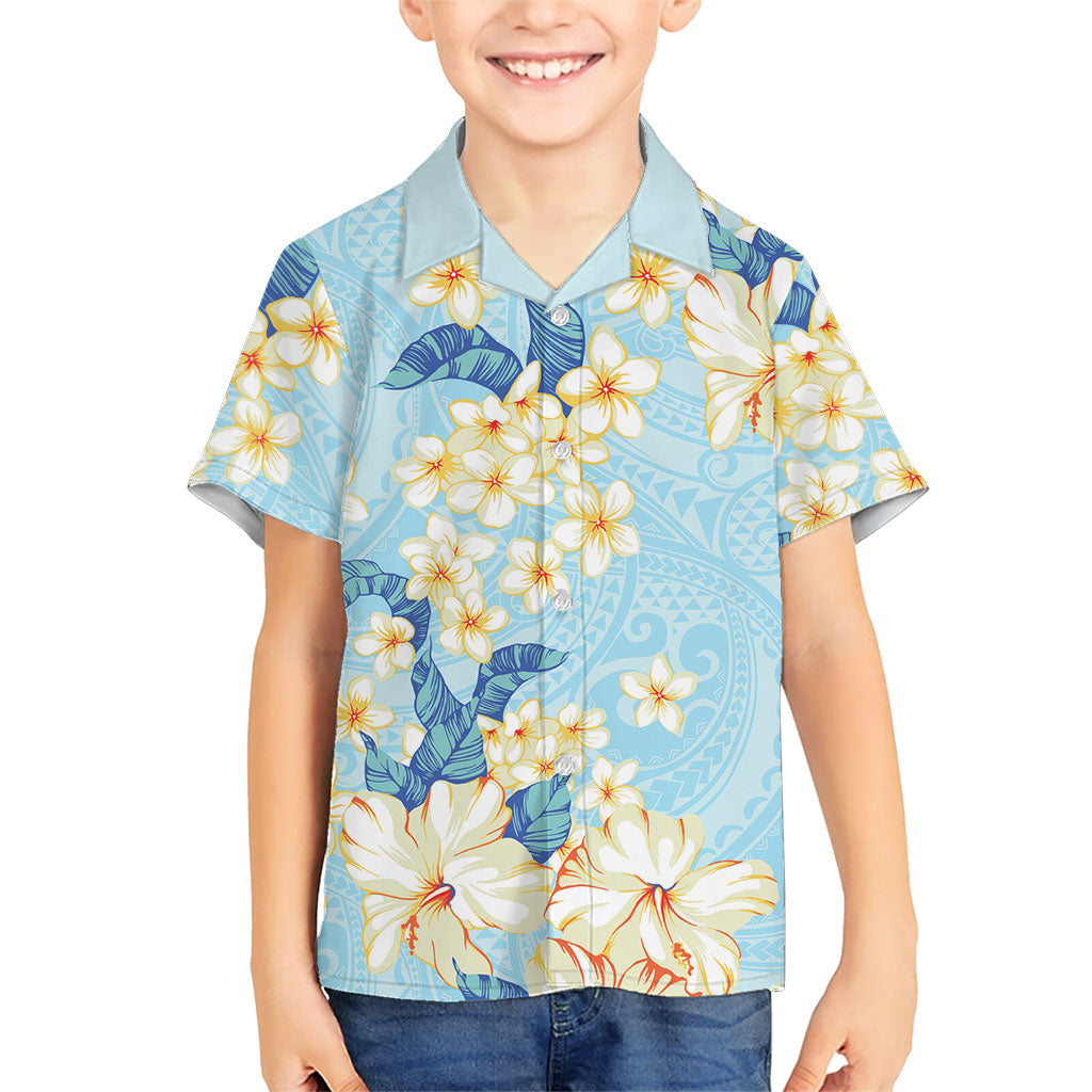 Hawaii Hibiscus Plumeria Blue Kid Hawaiian Shirt Polynesian Pattern LT01 Kid Blue - Polynesian Pride