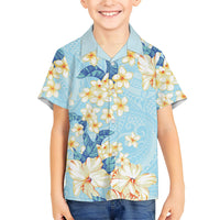 Hawaii Hibiscus Plumeria Blue Kid Hawaiian Shirt Polynesian Pattern LT01 Kid Blue - Polynesian Pride