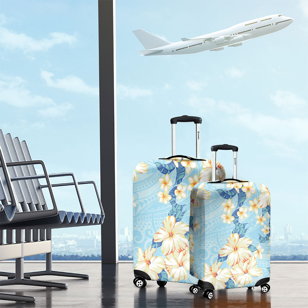 Hawaii Hibiscus Plumeria Blue Luggage Cover Polynesian Pattern LT01 - Polynesian Pride