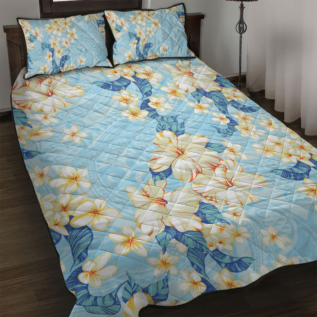Hawaii Hibiscus Plumeria Blue Quilt Bed Set Polynesian Pattern LT01 Blue - Polynesian Pride