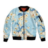 Hawaii Hibiscus Plumeria Blue Sleeve Zip Bomber Jacket Polynesian Pattern LT01 Unisex Blue - Polynesian Pride