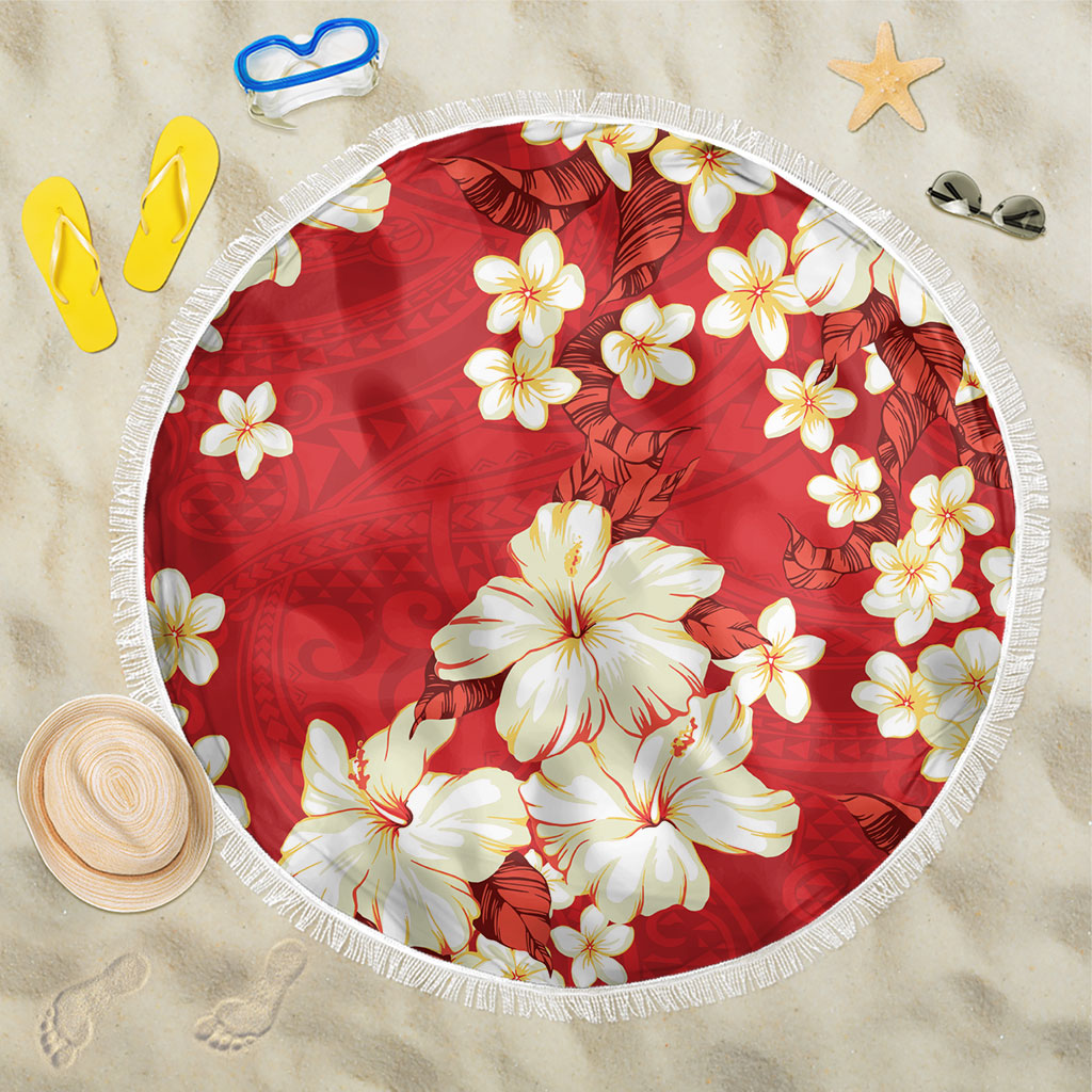 Hawaii Hibiscus Plumeria Red Beach Blanket Polynesian Pattern LT01 One Size 150cm Red - Polynesian Pride