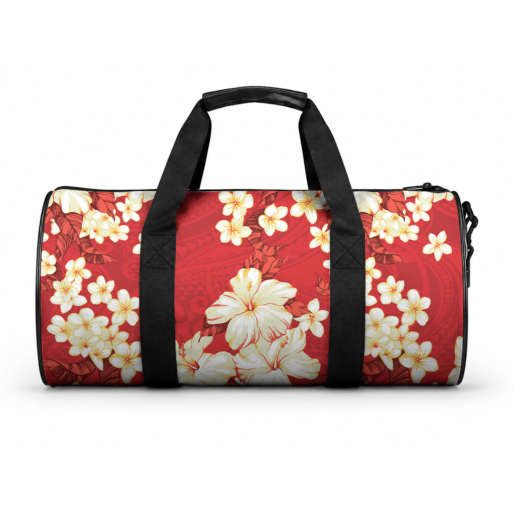 Hawaii Hibiscus Plumeria Red Duffle Bag Polynesian Pattern