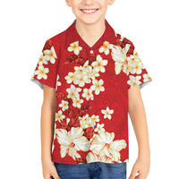Hawaii Hibiscus Plumeria Red Kid Hawaiian Shirt Polynesian Pattern LT01 Kid Red - Polynesian Pride