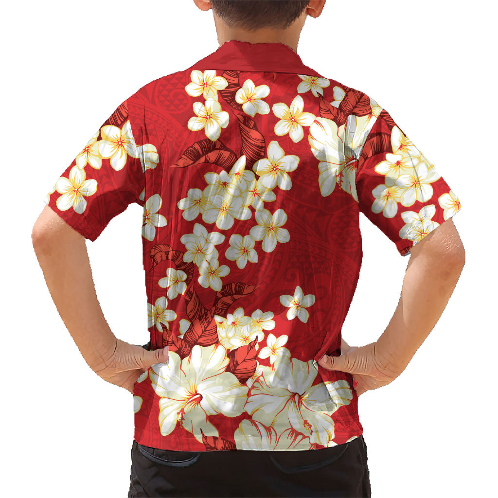 Hawaii Hibiscus Plumeria Red Kid Hawaiian Shirt Polynesian Pattern LT01 - Polynesian Pride