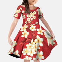Hawaii Hibiscus Plumeria Red Kid Short Sleeve Dress Polynesian Pattern LT01 KID Red - Polynesian Pride