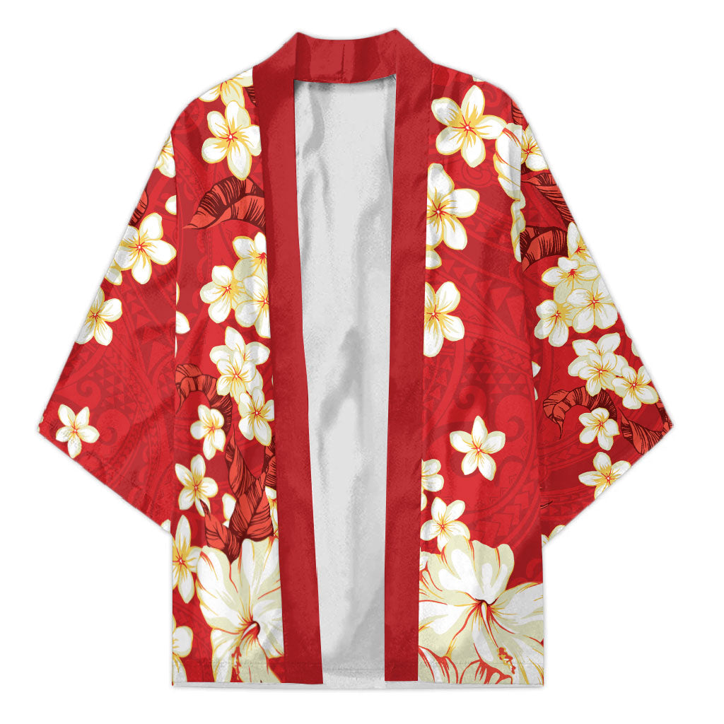 Hawaii Hibiscus Plumeria Red Kimono Polynesian Pattern LT01 Unisex Red - Polynesian Pride