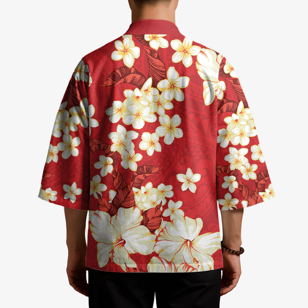 Hawaii Hibiscus Plumeria Red Kimono Polynesian Pattern LT01 - Polynesian Pride