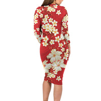 Hawaii Hibiscus Plumeria Red Long Sleeve Bodycon Dress Polynesian Pattern LT01 - Polynesian Pride